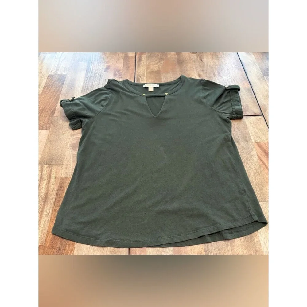 Michael Kors Olive Short Sleeve Keyhole TeeSize XL